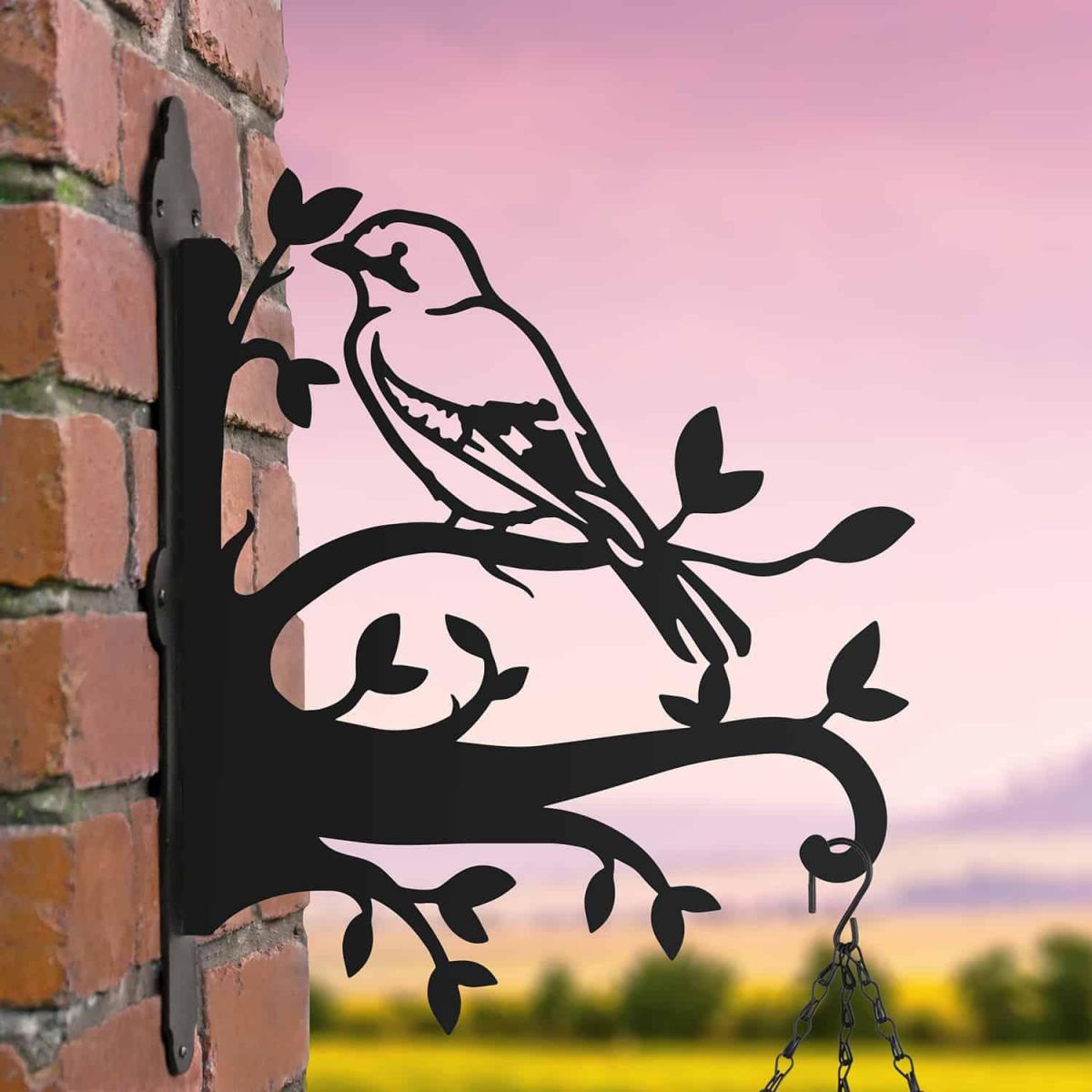 Steel Hanging Basket Bracket with Jay on Branches Topper