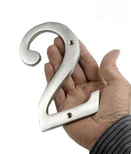 Large Satin Chrome House Number 2 in hand Large Satin Chrome House Number 2 in hand