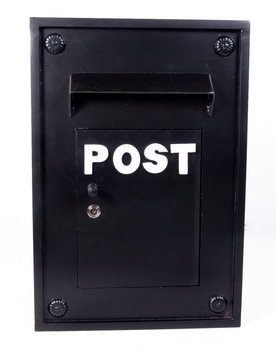 Black Kensington post box with white letters Black Kensington post box with white letters