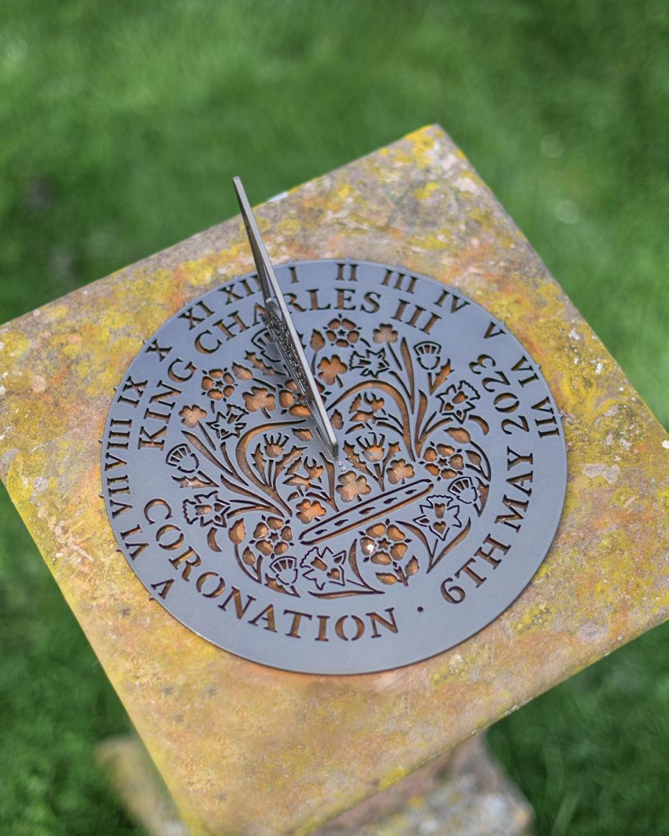 King Charles III Coronation Garden Sundial in Situ on a Plinth