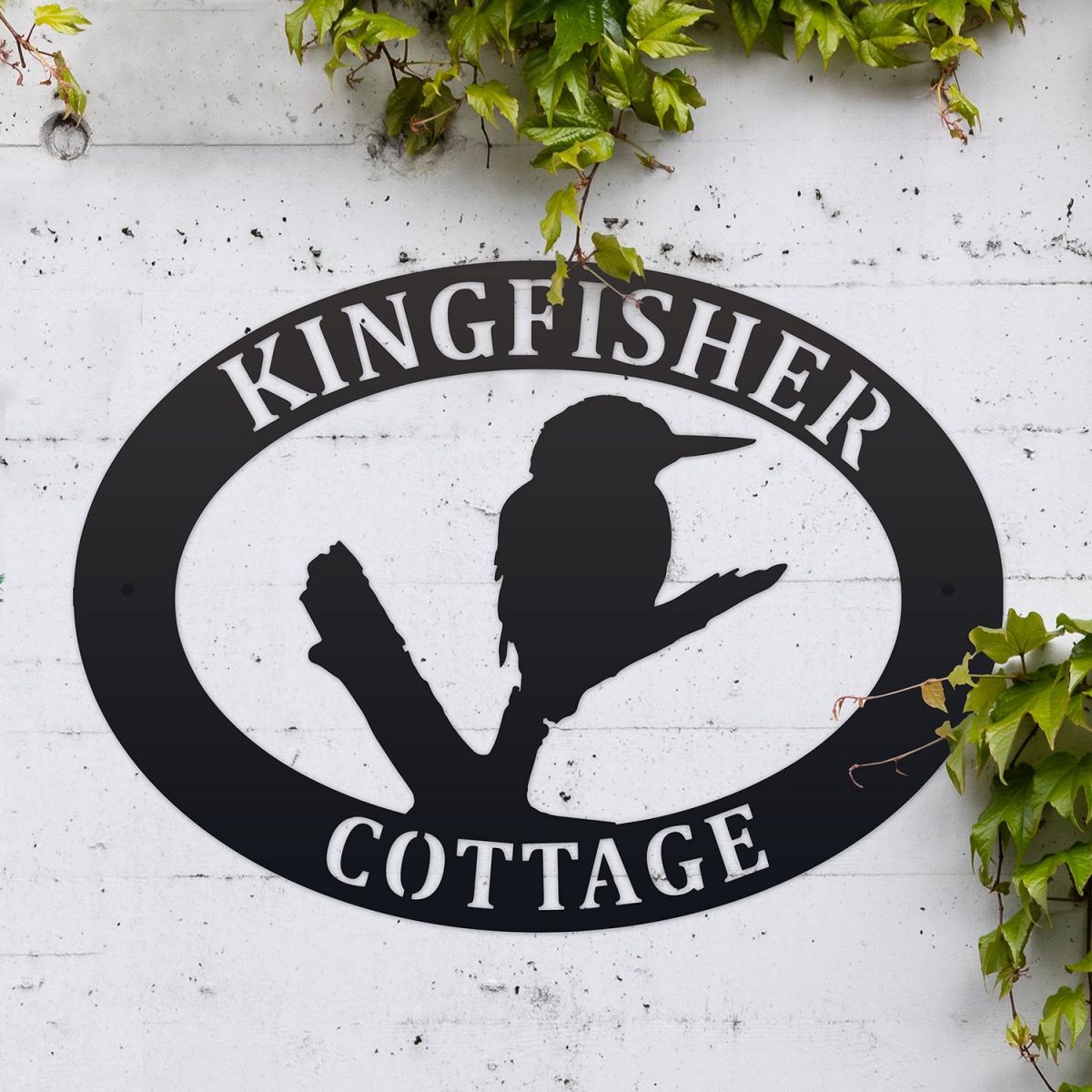 Kingfisher Iron Oval House Sign in Situ