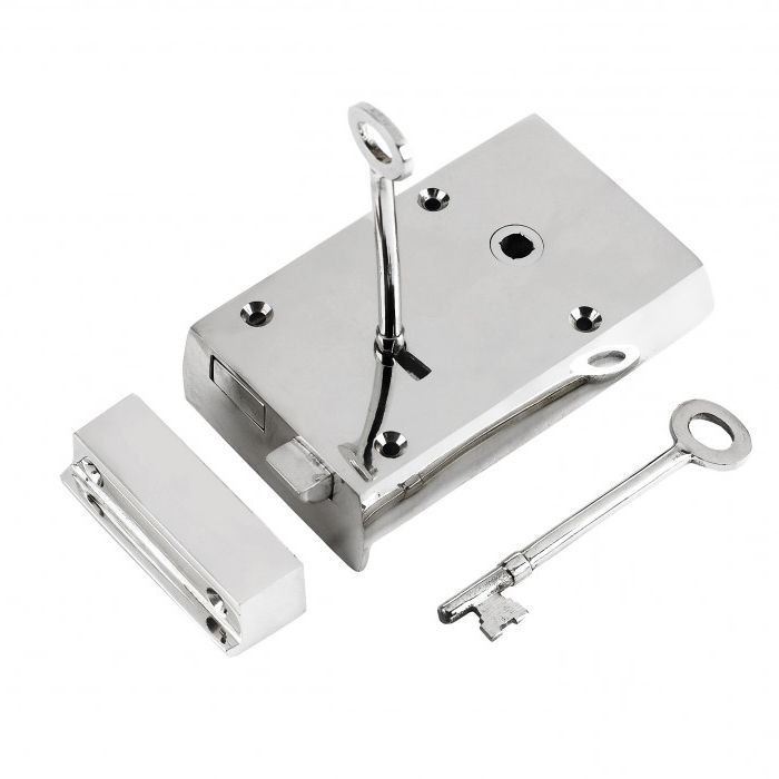 Right-Handed Large Bright Chrome Rim Lock