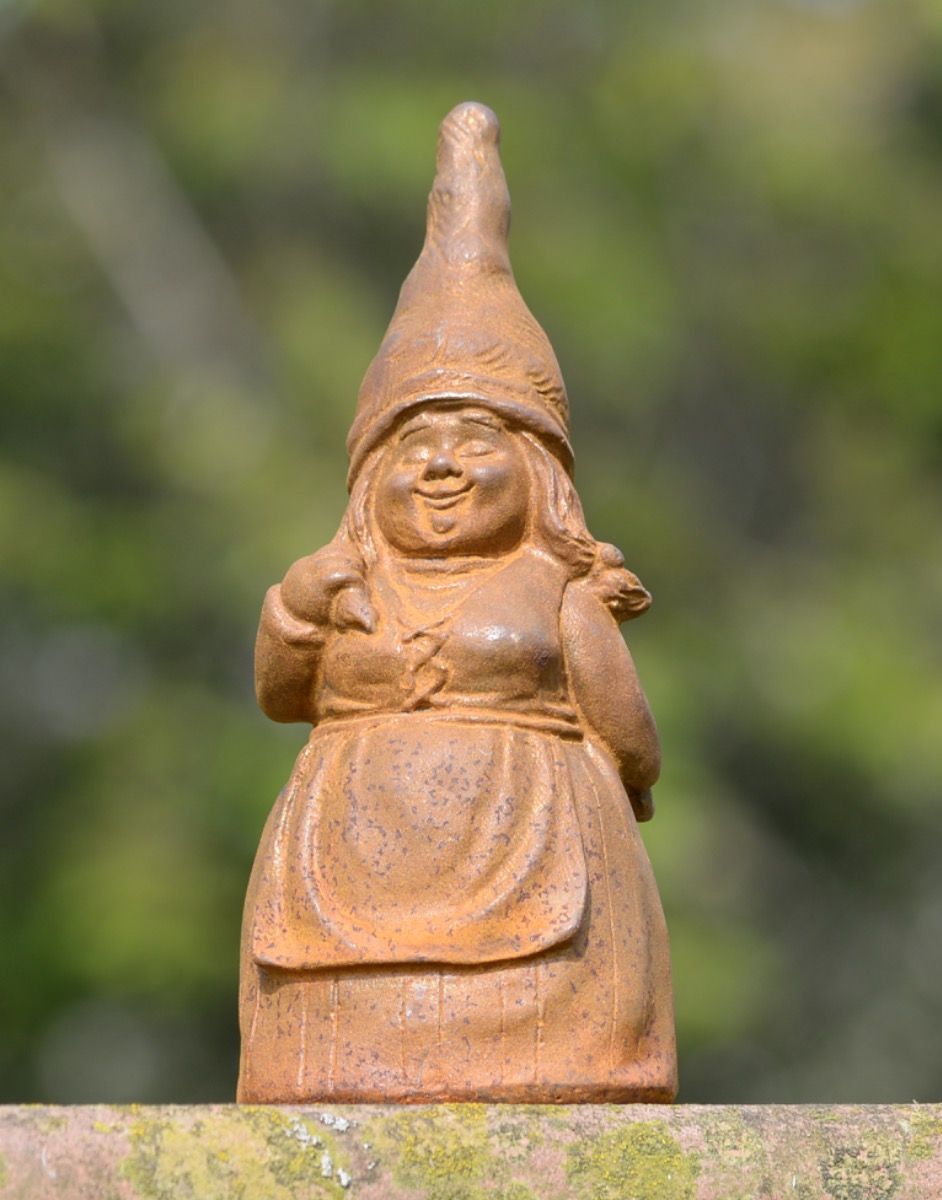 Unique Cast Iron Lady Gnome Sculpture