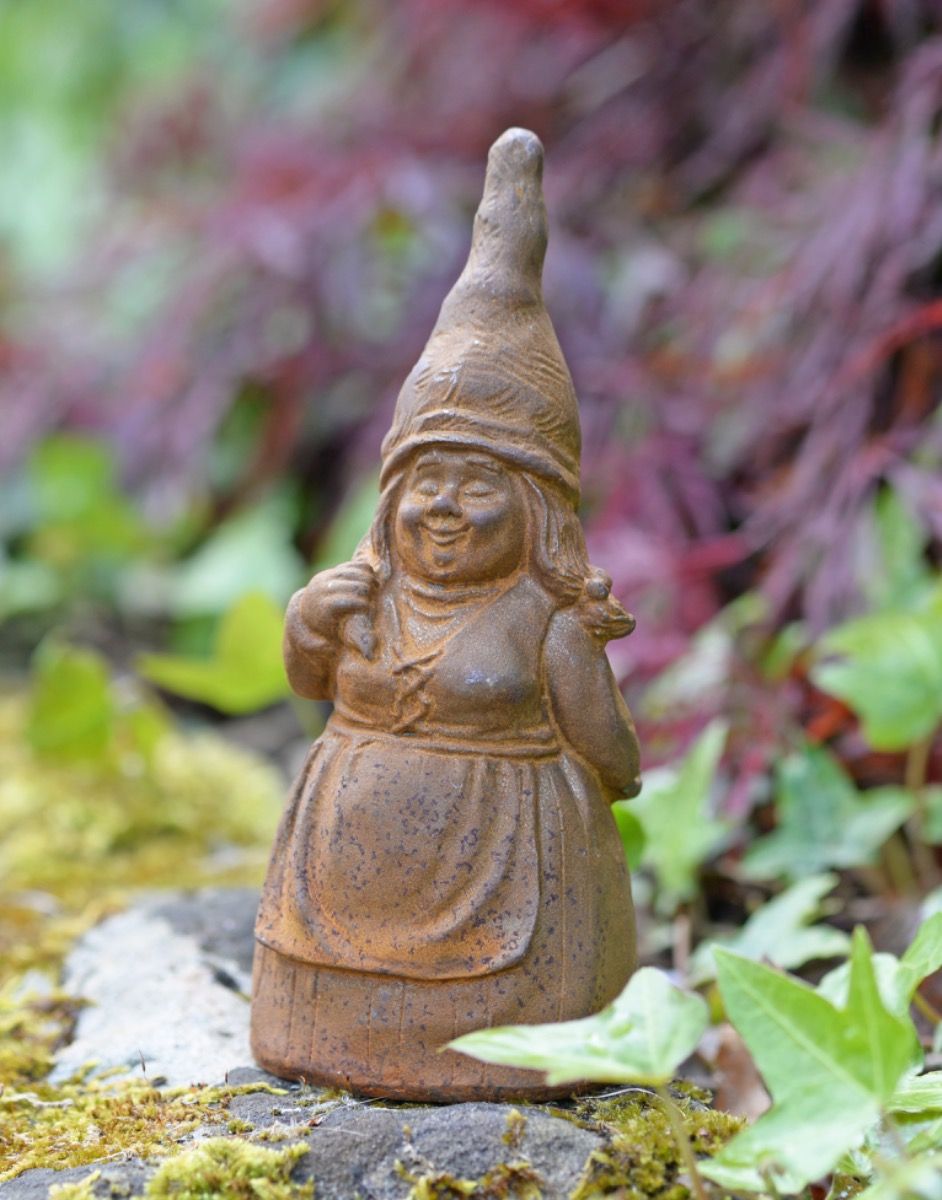 Quirky Cast Iron Lady Gnome Sculpture