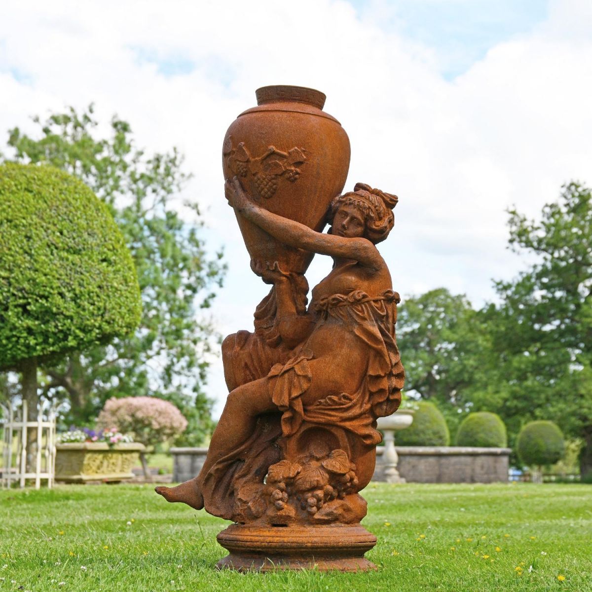 Rustic Cast Iron Greek Lady & Vase Statue