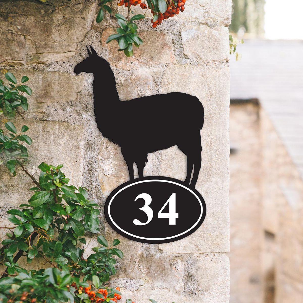 Lama Iron House Number Sign in Situ on a House