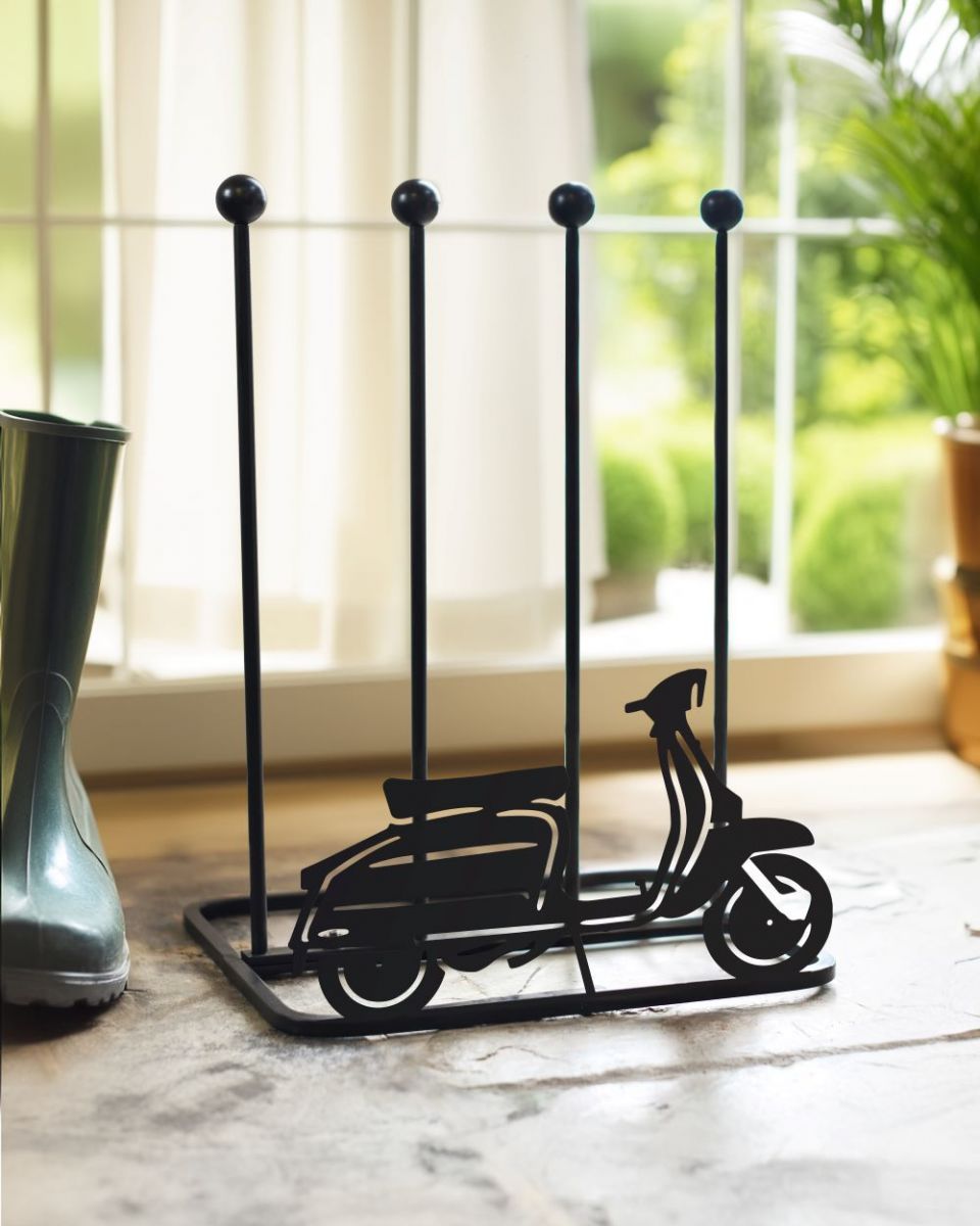 Lambretta Boot Rack in front of patio doors
