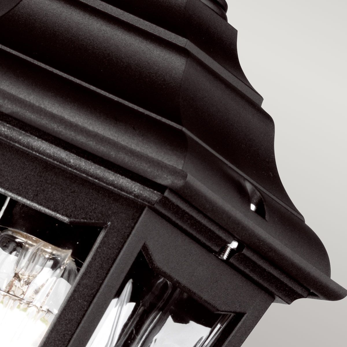 Lambton Traditional Hanging Chain Lantern in Midnight Black Roof Close Up