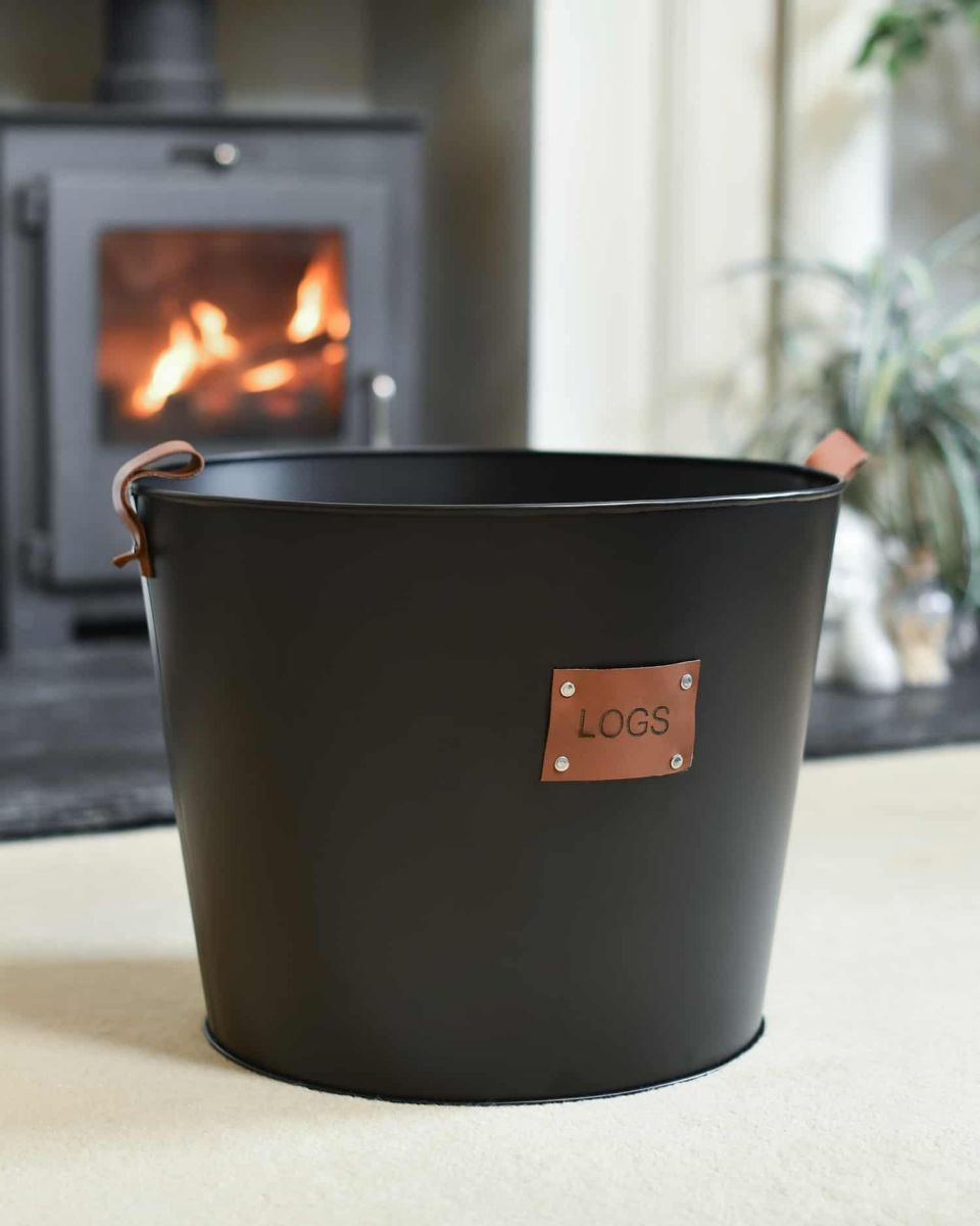 Empty Large "Logs" Black Log Basket