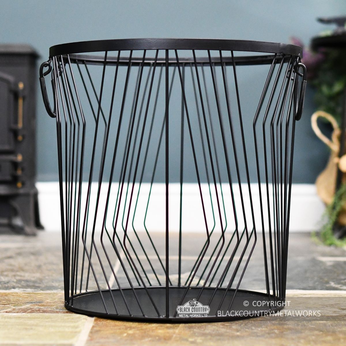 Wire Log Basket in an Art Deco Design
