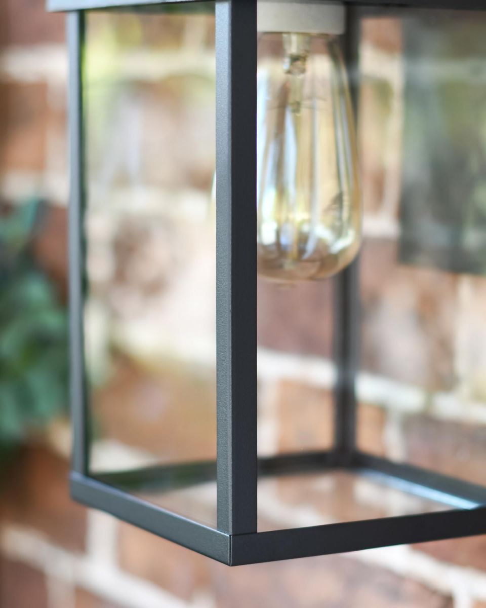 Close-Up of Glass Diffuser onLarge Black Contemporary "Quadrant" Outdoor Top Fix Wall Light