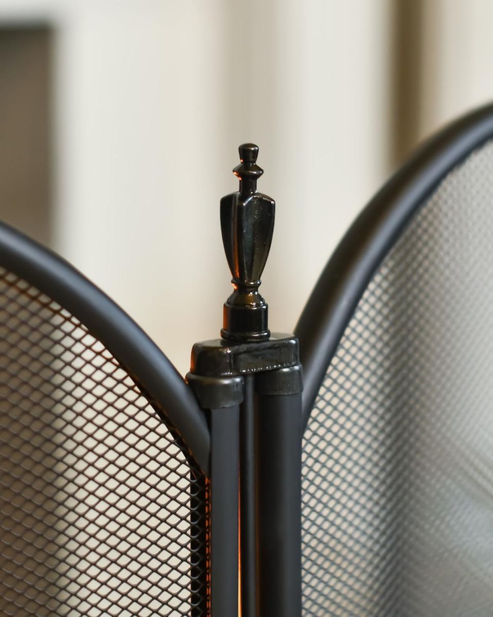 Close Up Of Large Black Four Fold Fire Guard Panels