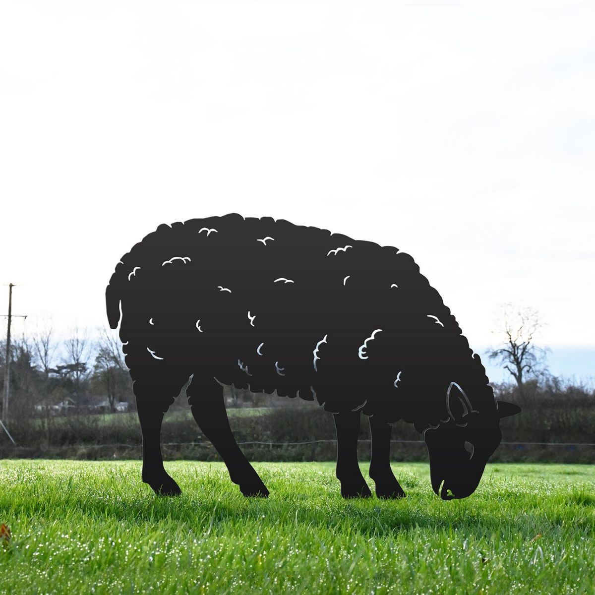 Ewe Sheep Feeding Silhouette in Black