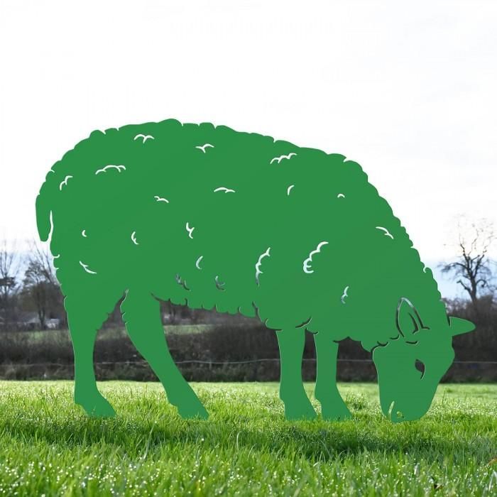 Ewe Sheep Feeding Silhouette in Green