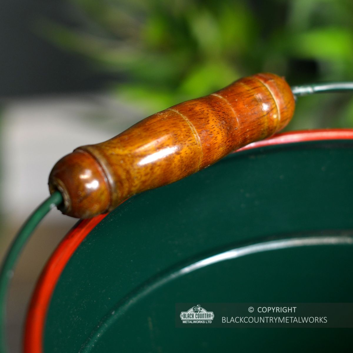 Close-up of the Wooden Handle o the Narrowboat Bucket 