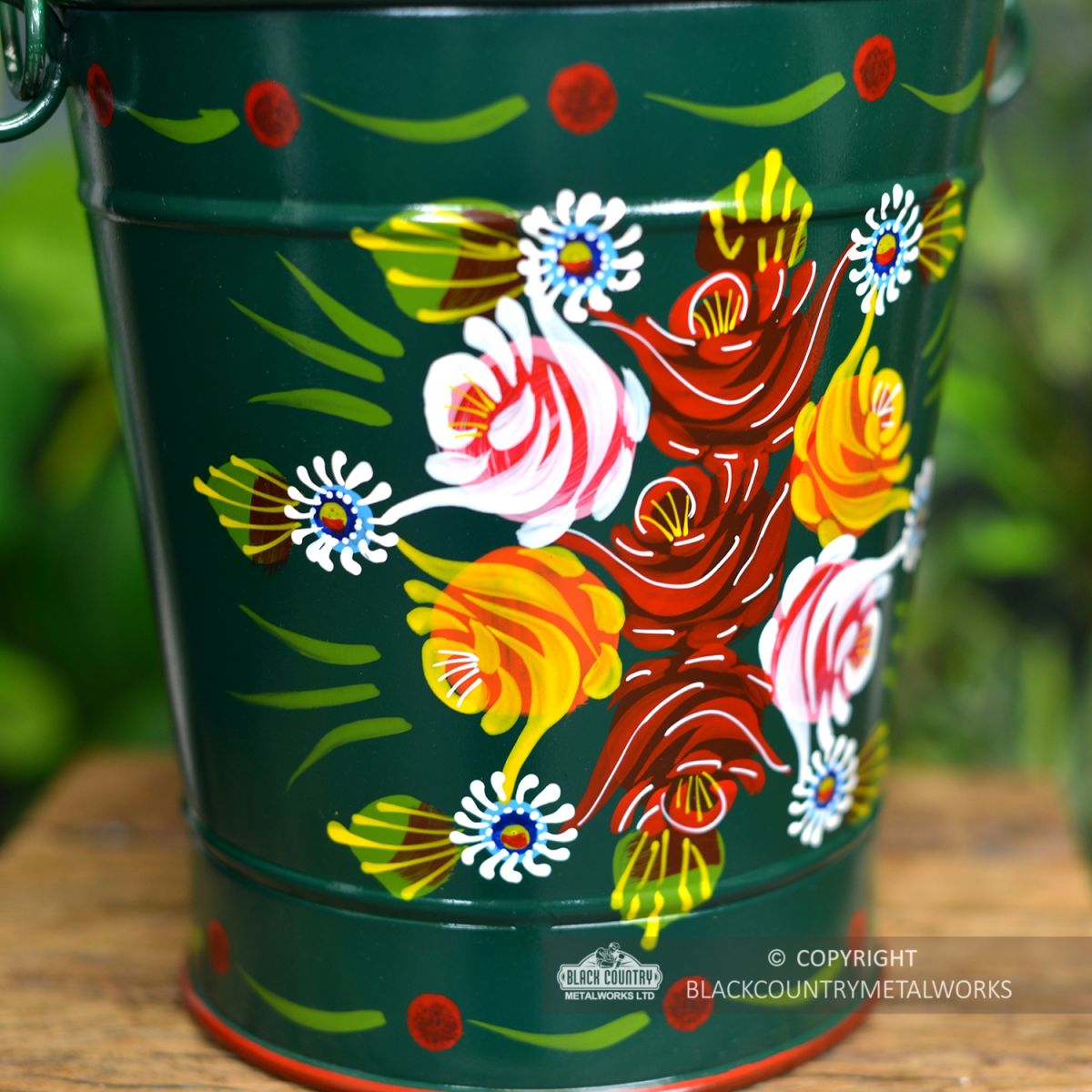 Close-up of the Rose Design on the Narrowboat Bucket 