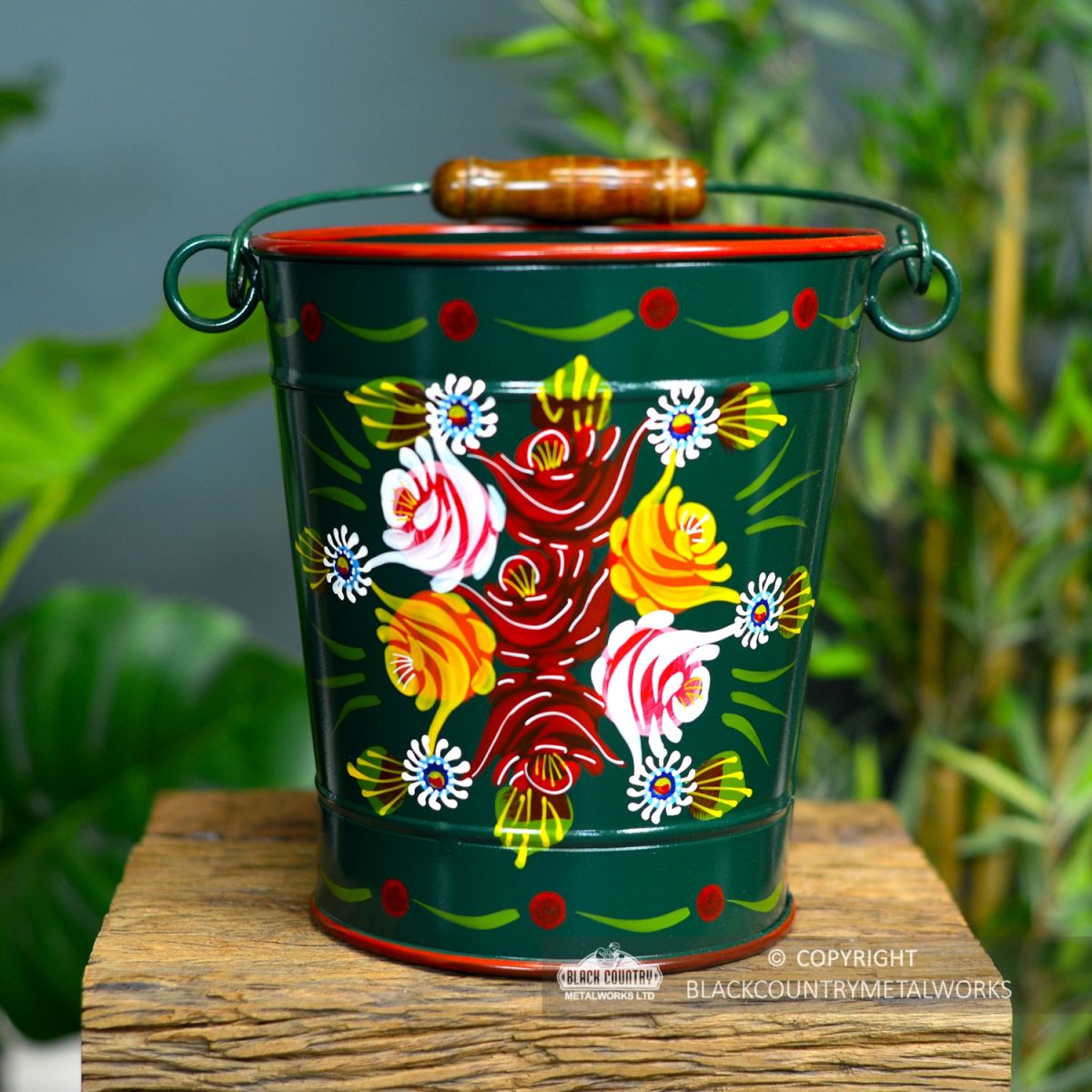 Green Narrowboat Hand Painted Bucket in Large 