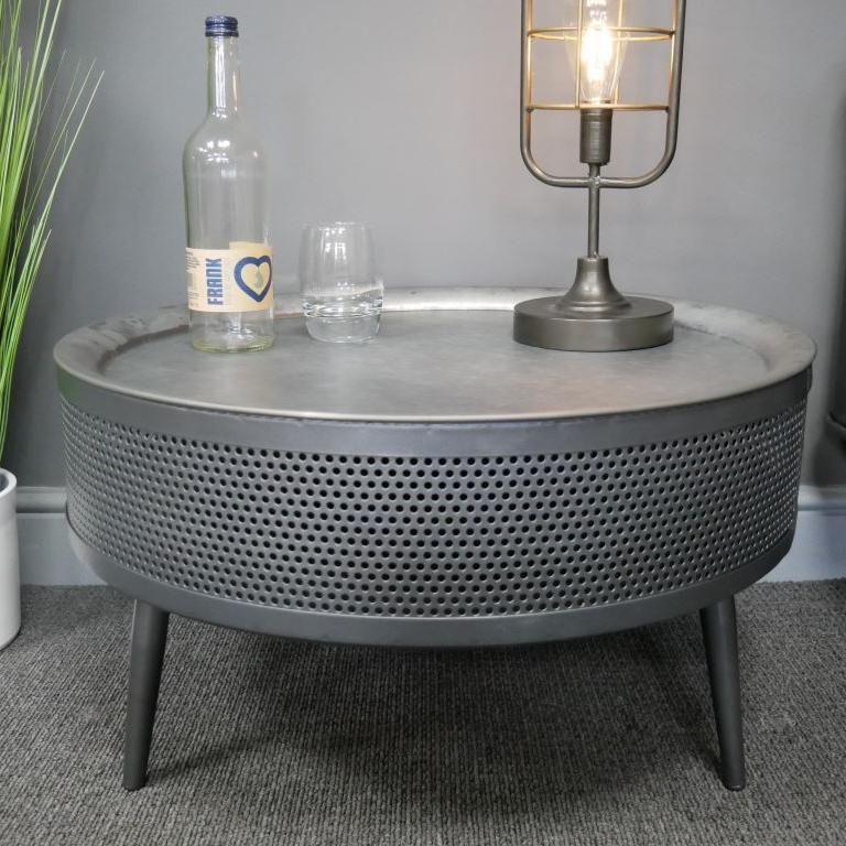 Large Industrial Mesh Tripod Coffee Table in Use Large Industrial Mesh Tripod Coffee Table in Use