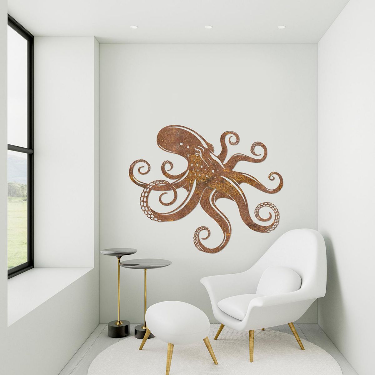 Octopus Rustic Wall Art in a Modern Sitting Room