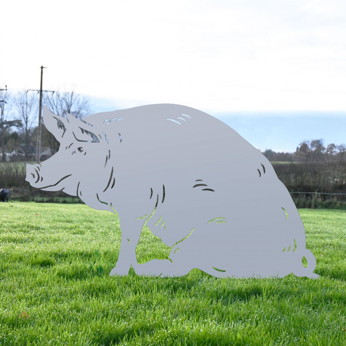 Silver Finish Sitting Pig Metal Silhouette 