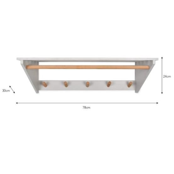 White Slatted Laundry Shelf with Hooks Measurements