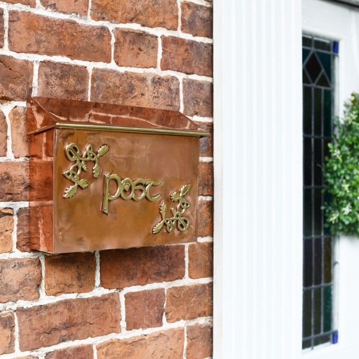 "Drustan" Copper and Brass Celtic Design Post Box in Situ on a Wall