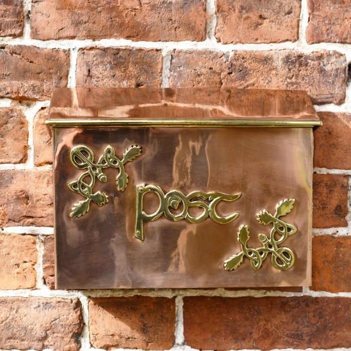 "Drustan" Copper and Brass Celtic Design Post Box Mounted on a Wall