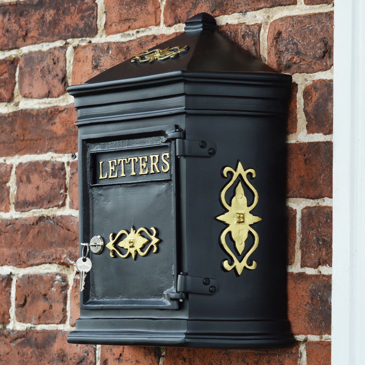 Black Bantock post box with Gold detail