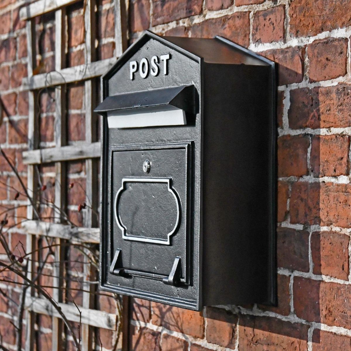 Side view of Black and White Postbox Side view of Black and White Postbox