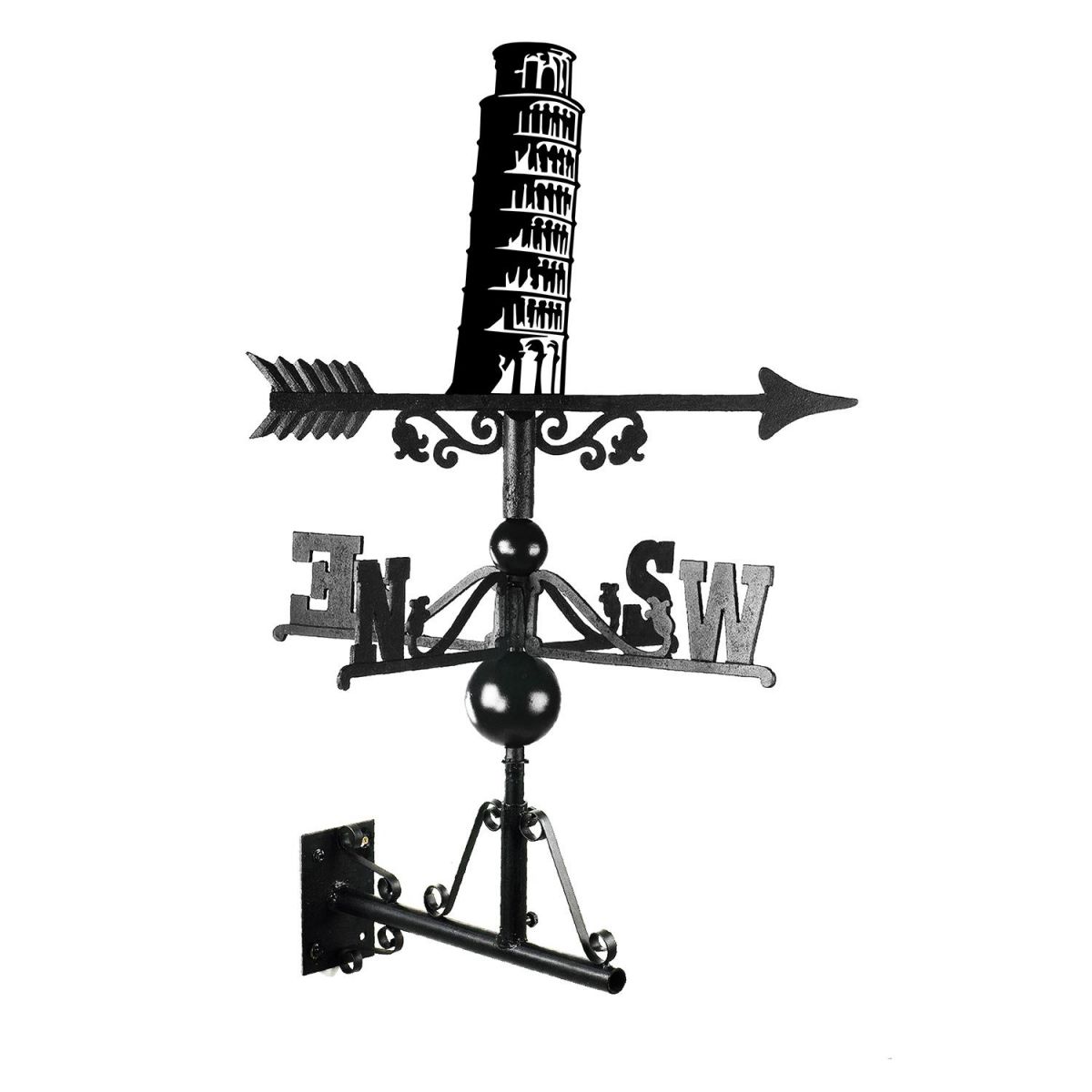 Leaning Tower of Pisa Weathervane Created From Iron and Finished in Black