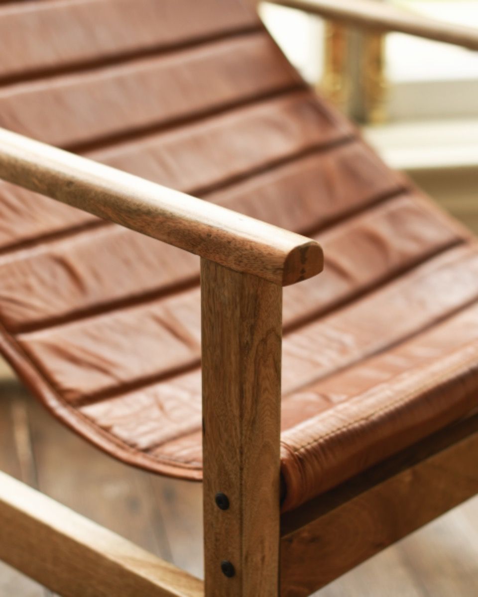 The "Barford" Mango Wood & Tan Leather Relax Chair Design