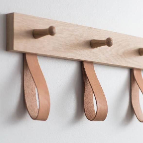 Wooden Coat Rack with Leather Straps