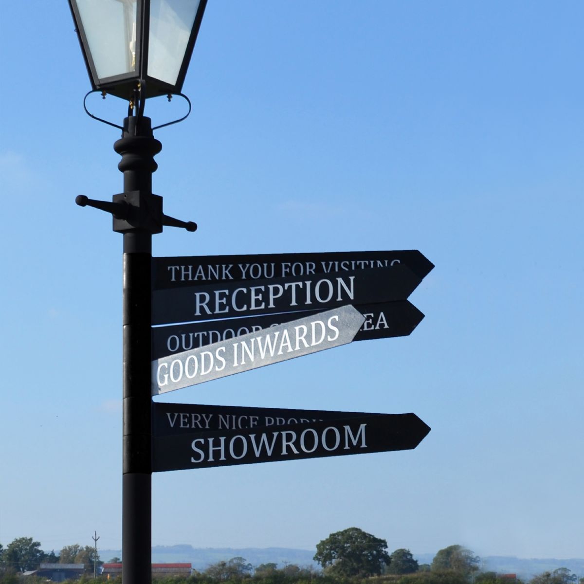 Direction signs n Lamp posts with lantern