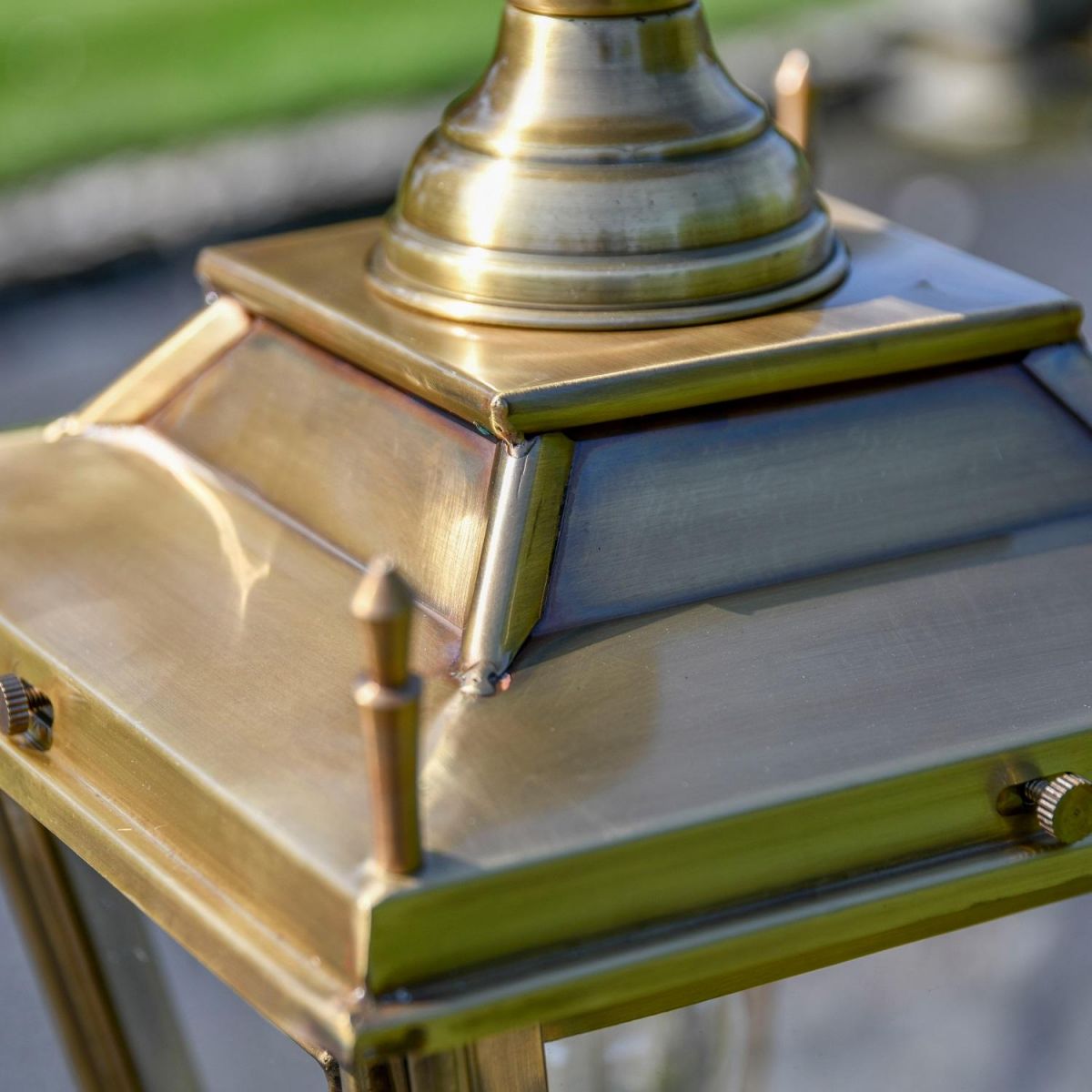 Close up of craftsmanship on Antique Brass Lantern 