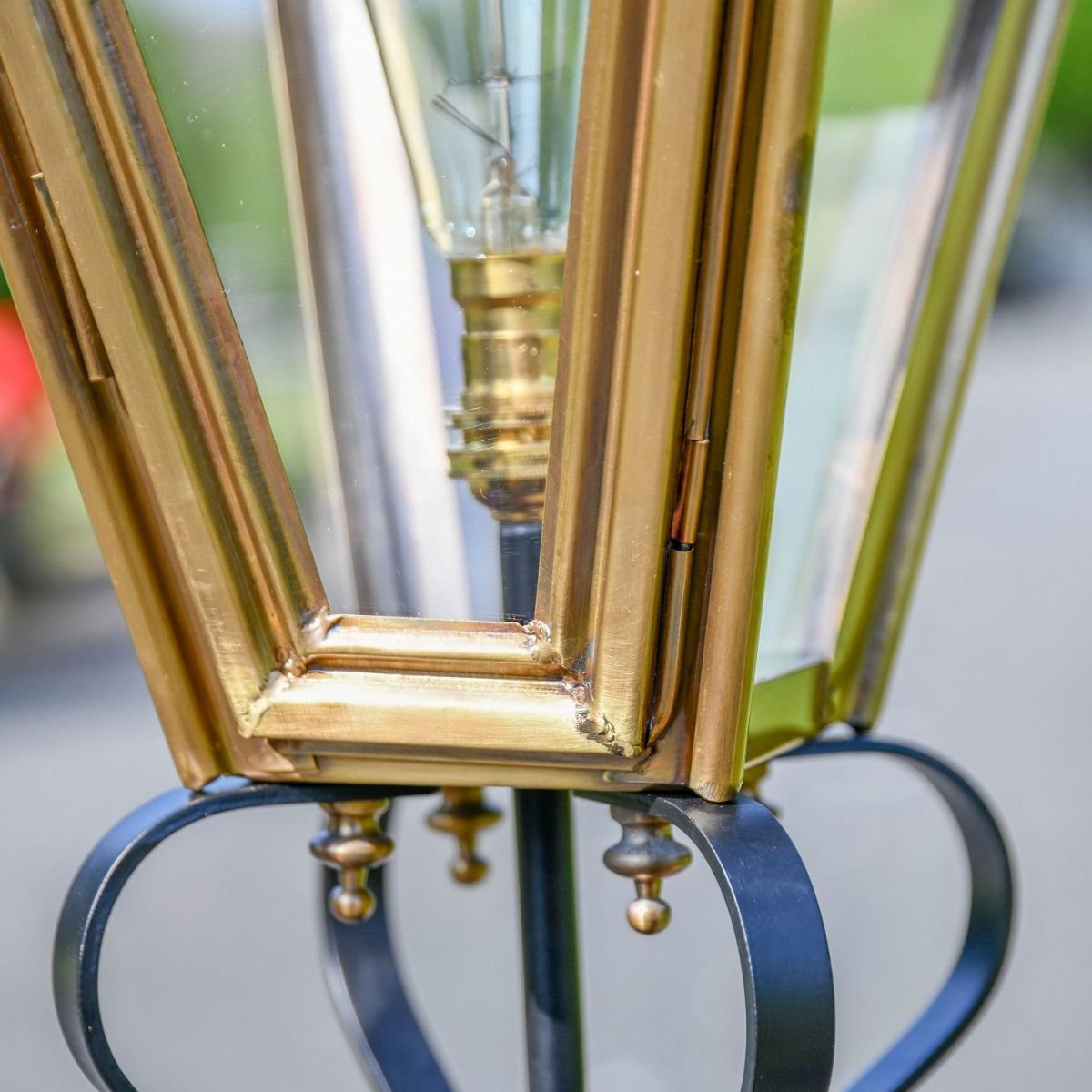 Close up of frog collar and Antique Brass Dorchester Lantern