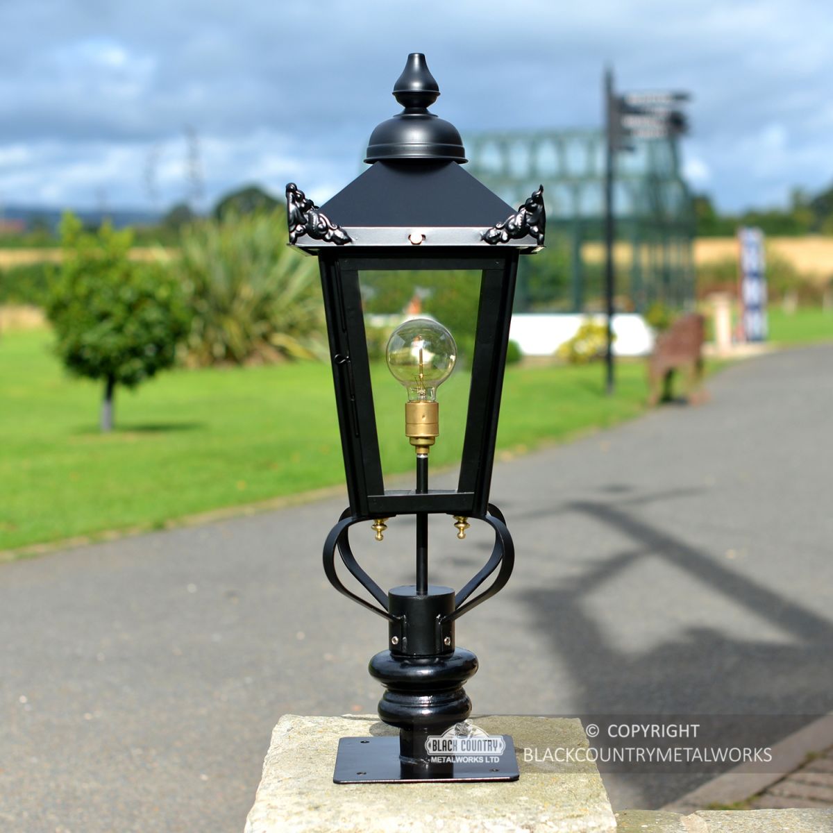 Victorian Pillar Light and Lantern Set in Situ on a Driveway