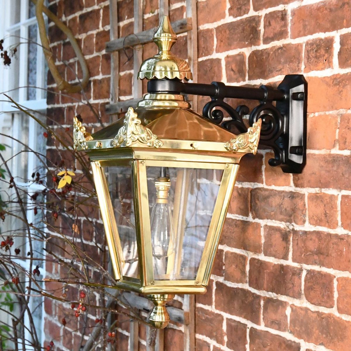 Side view of Polished Brass Wall Lantern