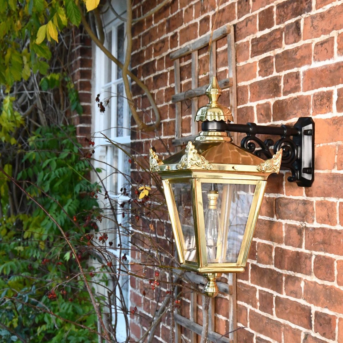 Side view of Polished Brass Suspended Wall Lantern 
