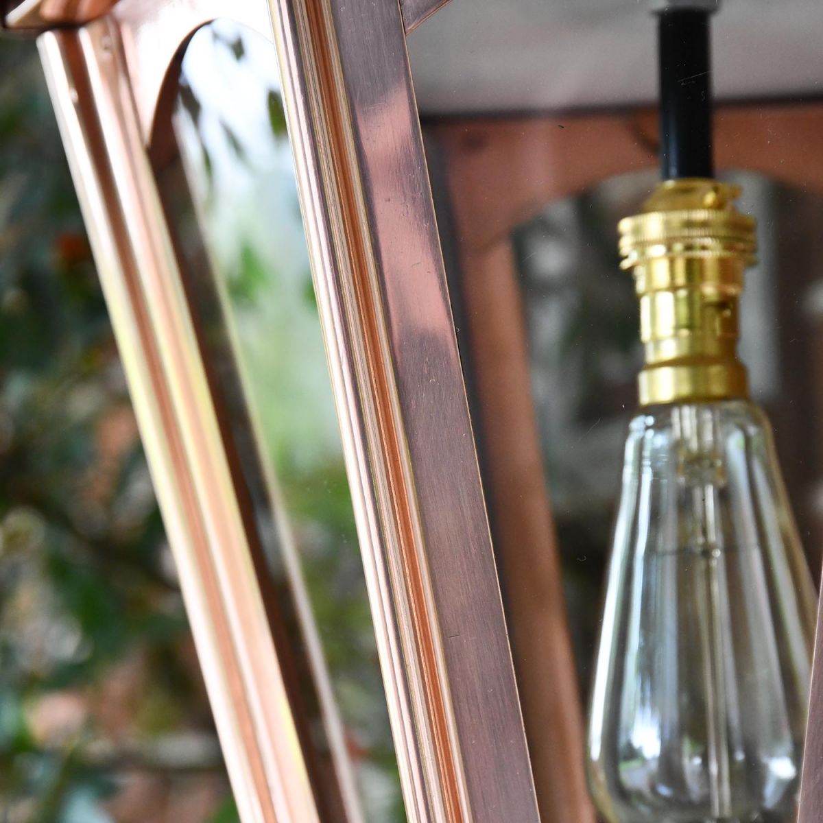 Close up of Copper frame and built in bulb holder 