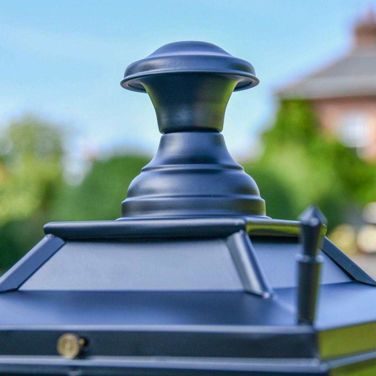 Close up Black Gothic Lantern Top with Finials 