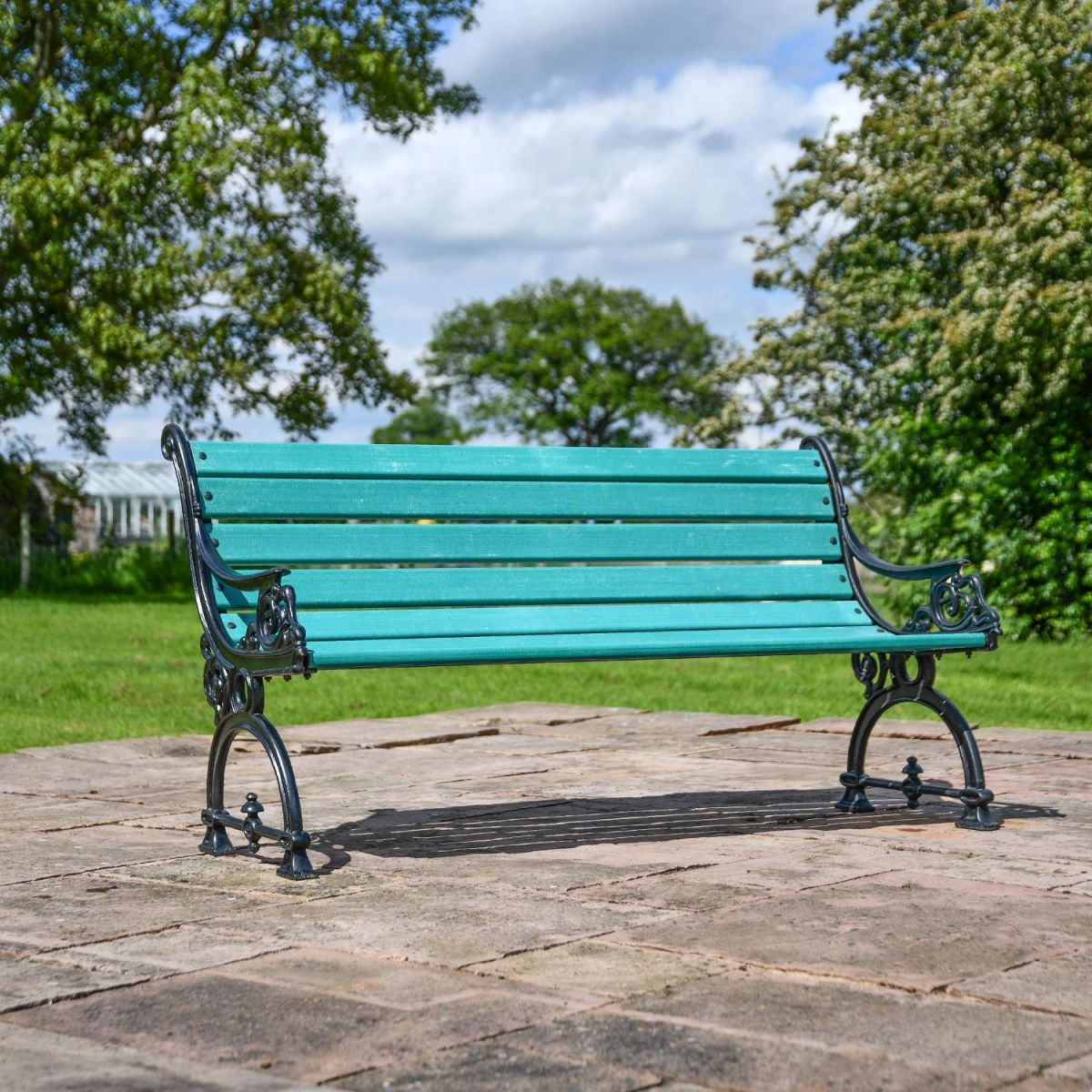 Scroll Design Green Park Bench in Situ  Scroll Design Green Park Bench in Situ