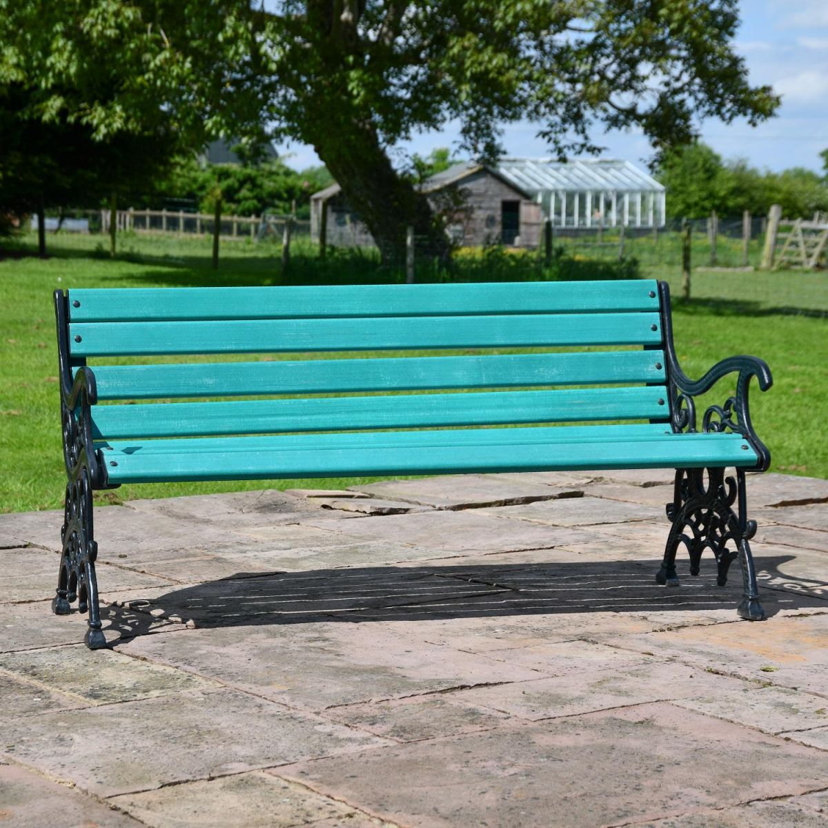 Green Victorian Park Garden Bench in situ