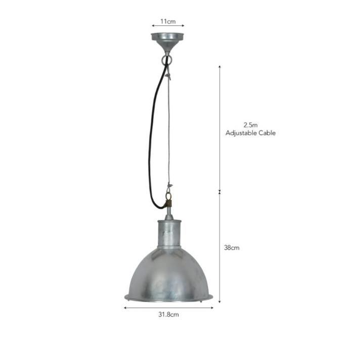 Galvanised Steel Outdoor Pendant Hanging Light Measurements