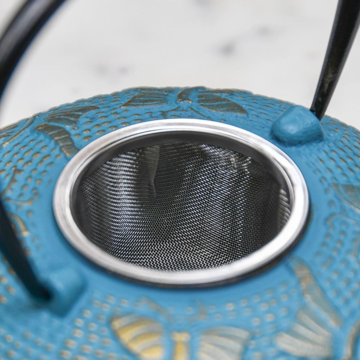 Close-Up Internal Compartment of Cast Iron Oriental Teapot Close-Up Internal Compartment of Cast Iron Oriental Teapot