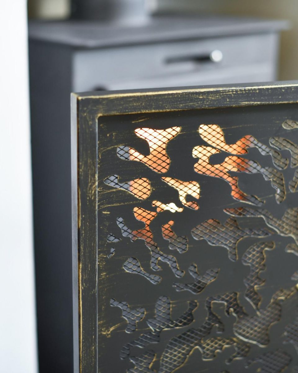 Close Up Of "Lignum Vitae" Brushed Gold Fire Guard Finish Close Up Of "Lignum Vitae" Brushed Gold Fire Guard Finish