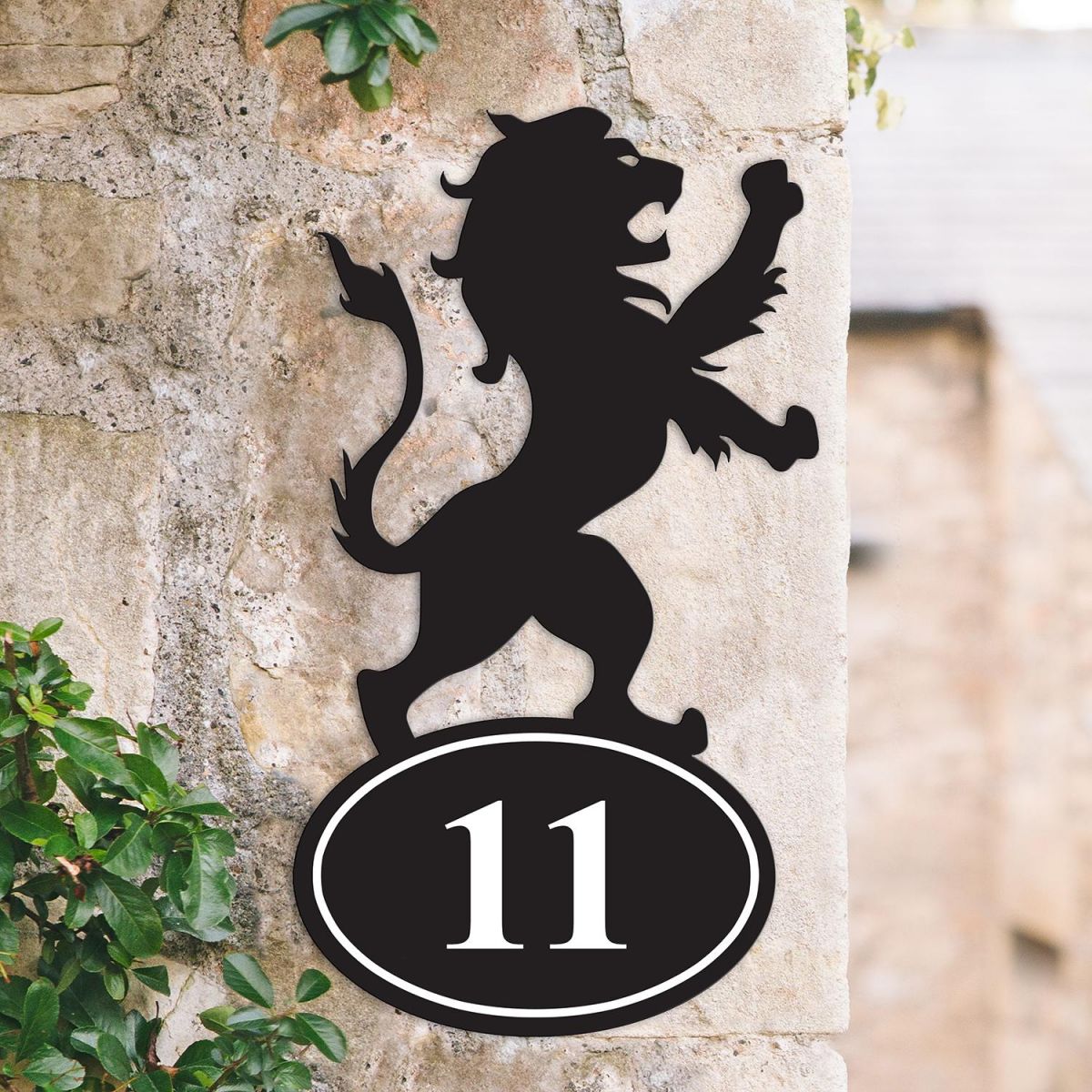 Lion Iron House Number Sign in Situ