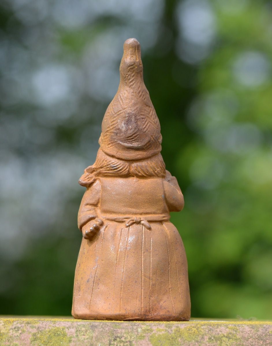 Back of Cast Iron Lady Gnome Sculpture