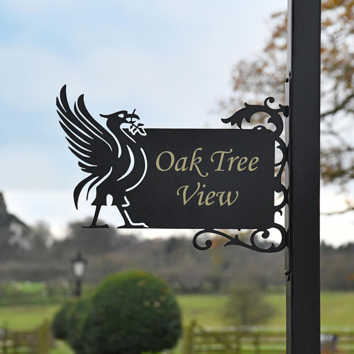 Liver Bird Wall Bracketed House Name Sign in Situ on a Lamp Post