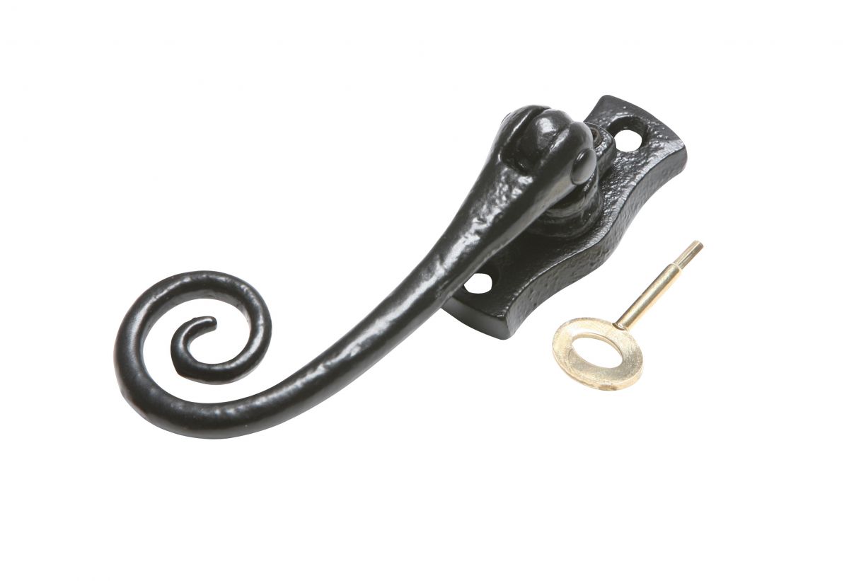 Lockable Left Hand 3 Point Black Iron Window Fastener With Monkey Tail