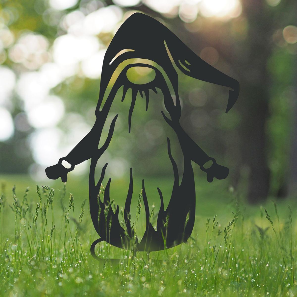 Long Bearded Gonk Gnome Silhouette in Situ in the Garden